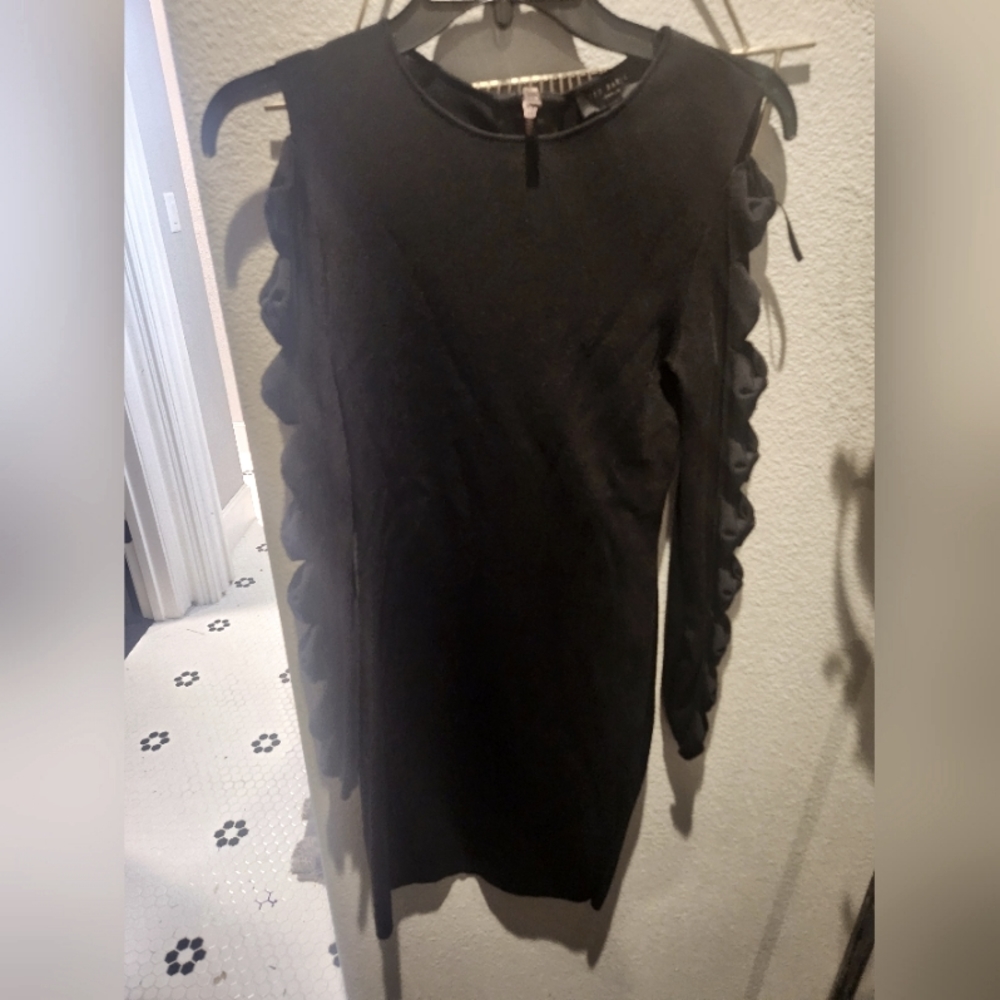 Ted Baker black bow cut out long sleeve body con dress size 2